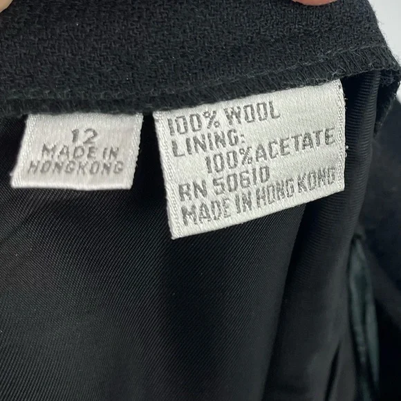 Vintage Anne Klein Black Wool Pencil Skirt w/ Pockets Dark Academia - Picture 4 of 6